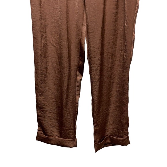 Line & Dot Ali Cool Brown Satin High Waist Crop Trouser Medium Pants paper Bag - Picture 2 of 6